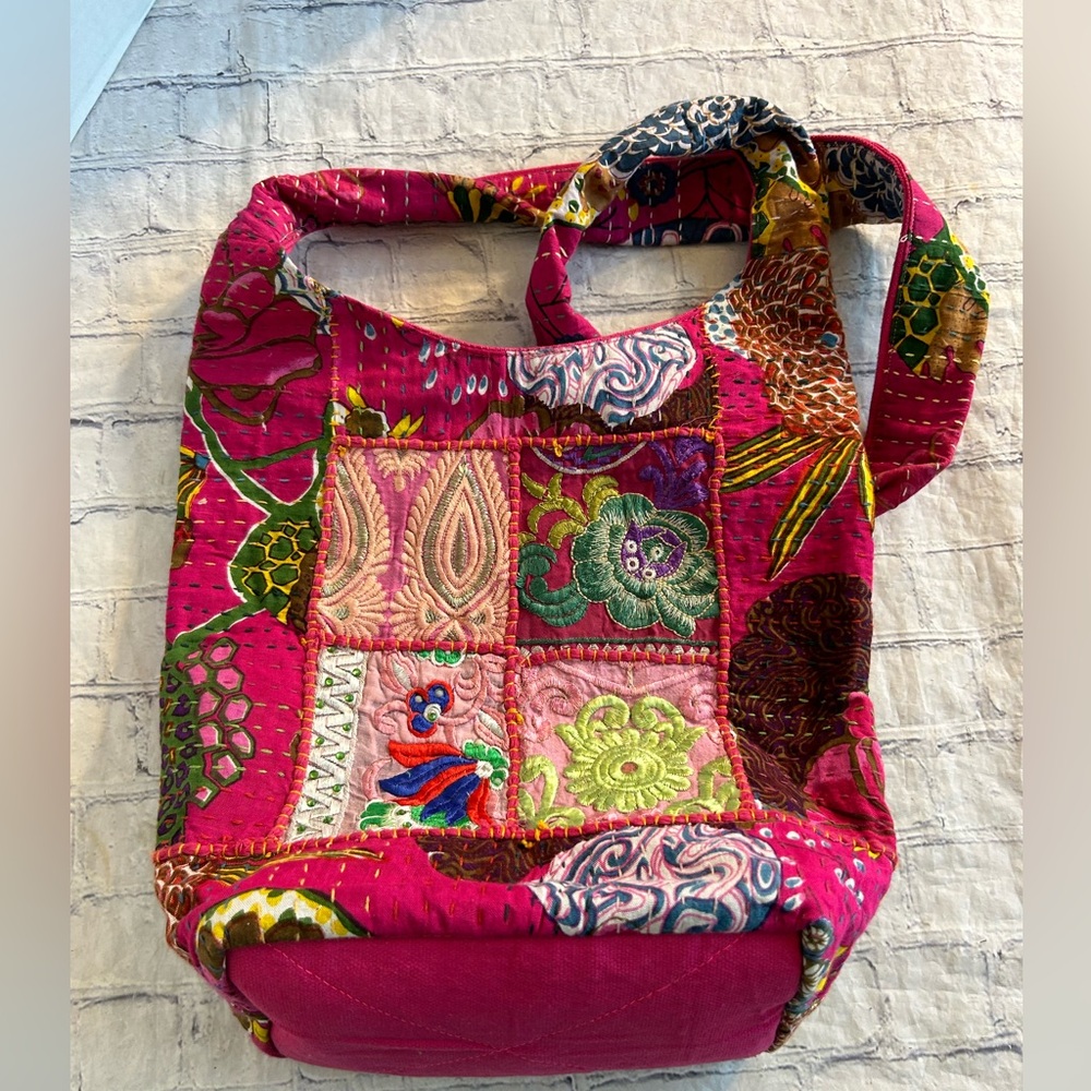 TRIBE AZURE HOBO HANDCRAFTED FAIR TRADE FLORAL SHOULDER SLING TOTE BAG COLORFUL
